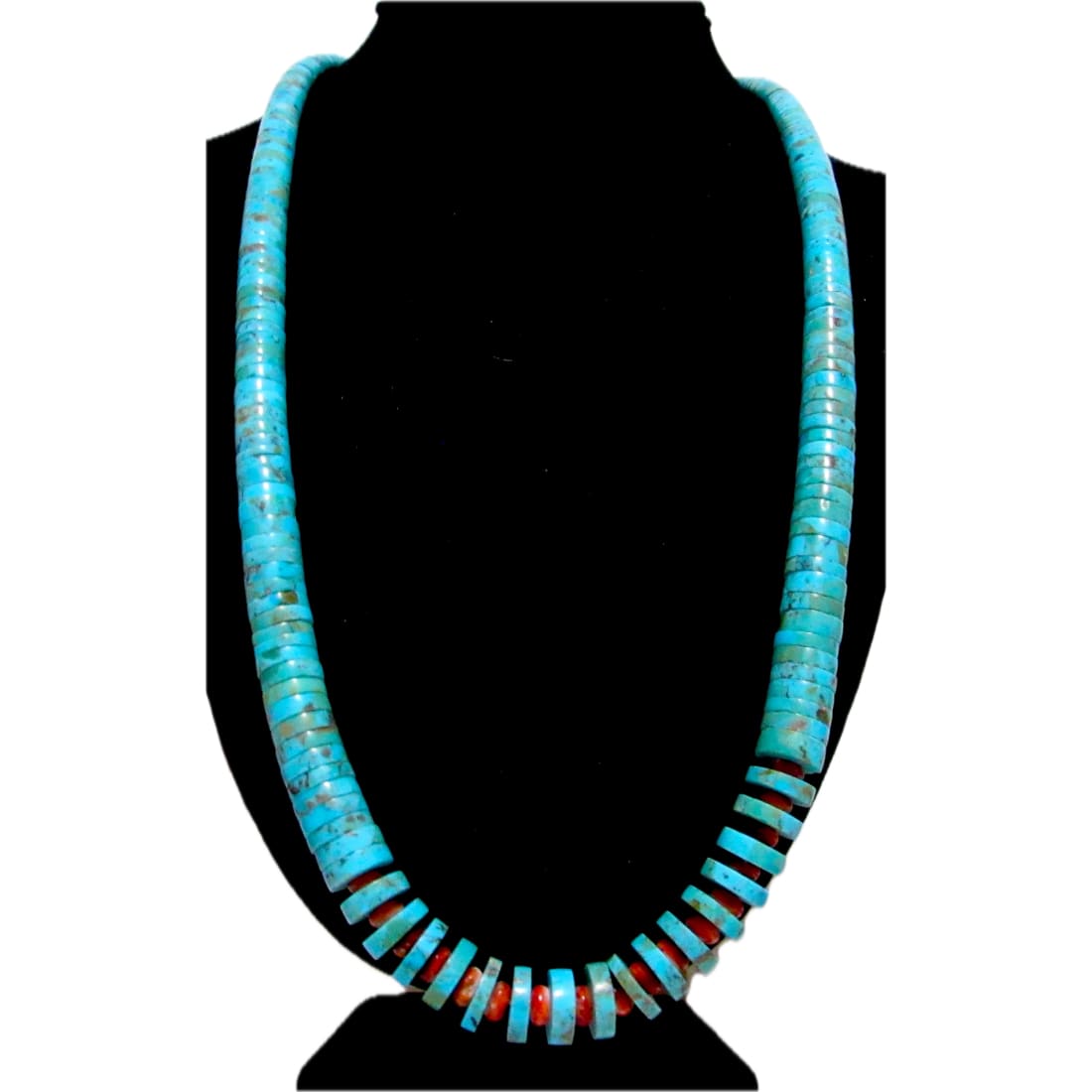 Santo Domingo Kingman Turquoise Red Spiny Heishi Necklace