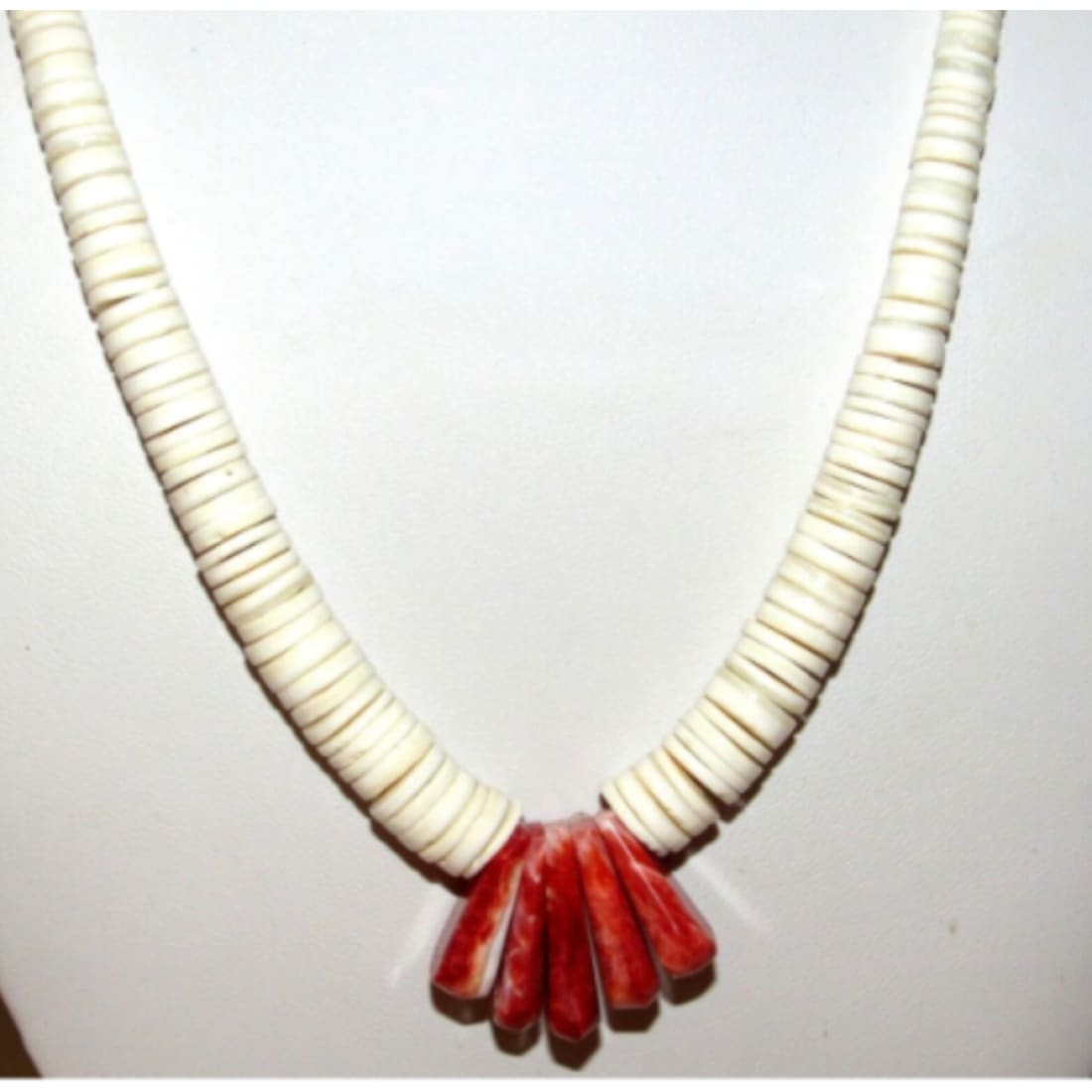 Santo Domingo Lupe Lovato Heishi Necklace White Shell Spiny