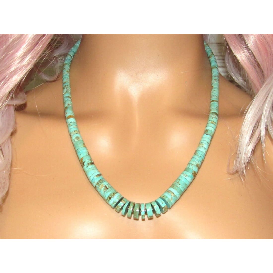 Santo Domingo Royston Turquoise Heishi Necklace J. Calabaza