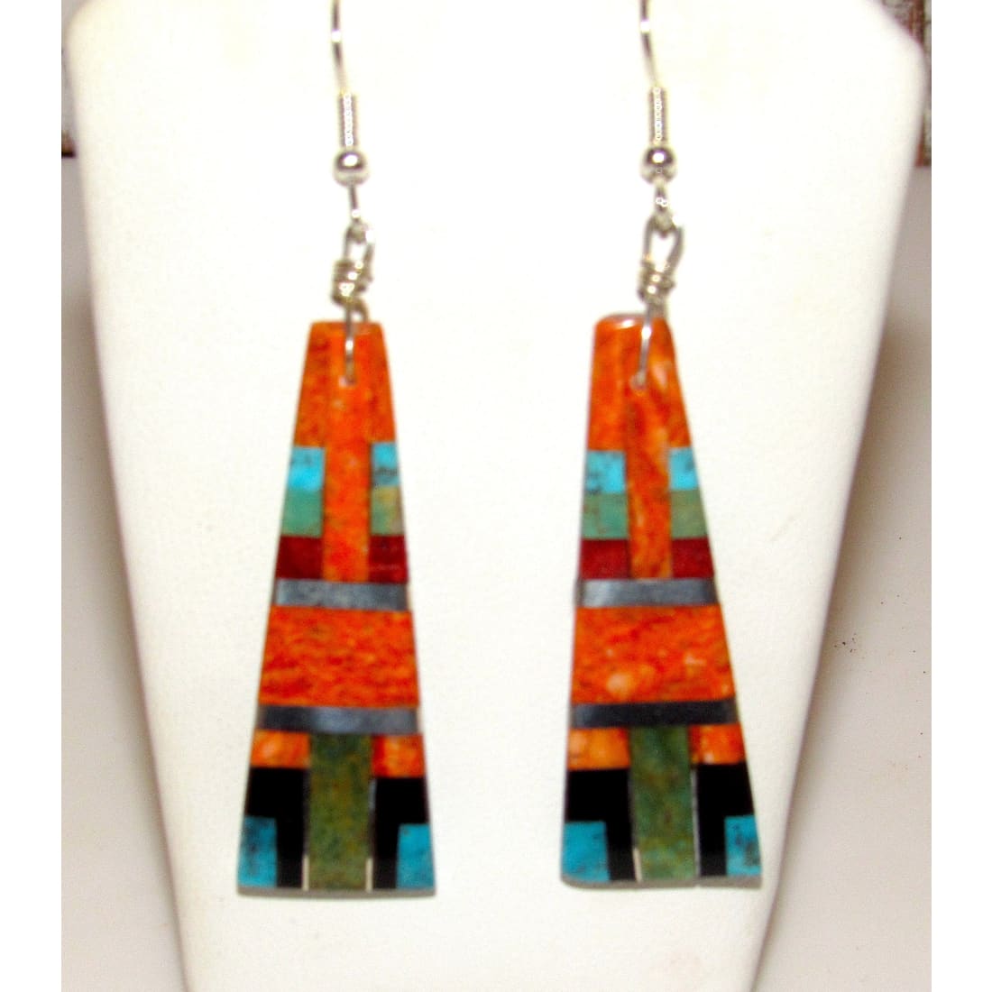 Santo Domingo Spiny Turquoise Jet Inlay Earrings Sterling