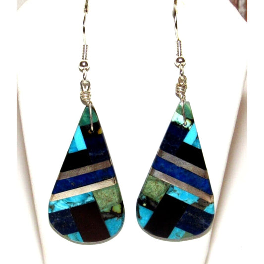 Santo Domingo Spiny Turquoise Jet Inlay Earrings Sterling