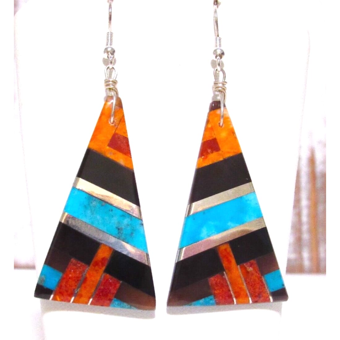 Santo Domingo Spiny Turquoise Jet Inlay Earrings Sterling