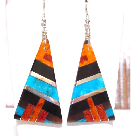 Santo Domingo Spiny Turquoise Jet Inlay Earrings Sterling