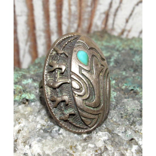 Southwestern Bear Fetish Ring Sterling Silver Turquoise