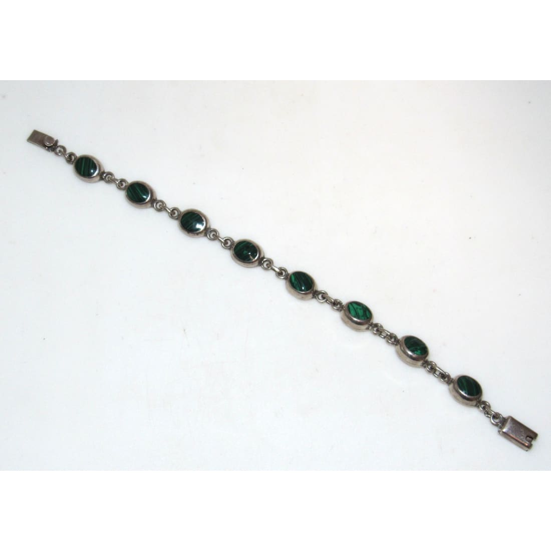 Taxco Mexican 925 Sterling Silver Malachite Inlay Link