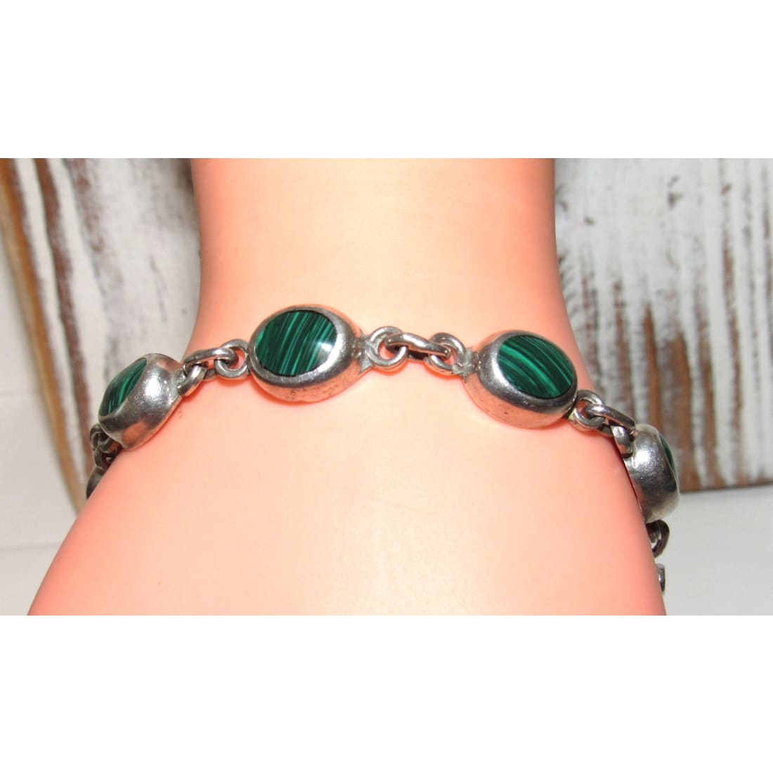 Taxco Mexican 925 Sterling Silver Malachite Inlay Link