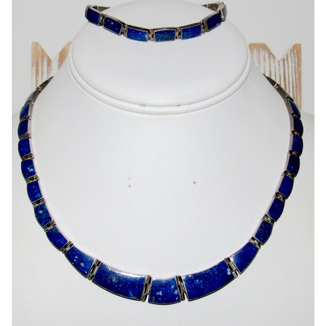 Taxco Mexican 950 Silver Lapis Lazuli Inlay Necklace