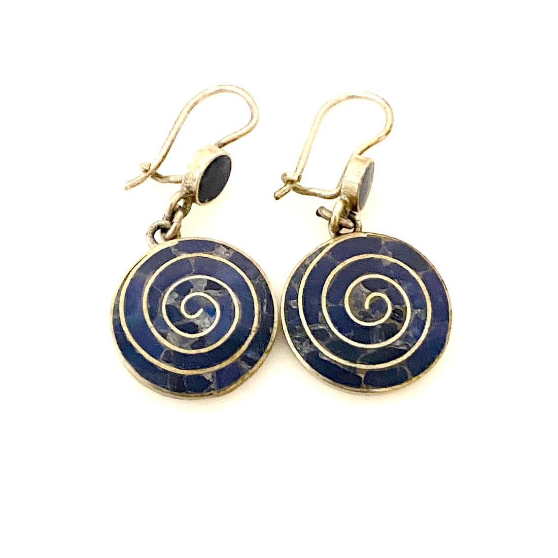 TAXCO Mexico Lapis Inlay Dangle Earrings Sterling Silver