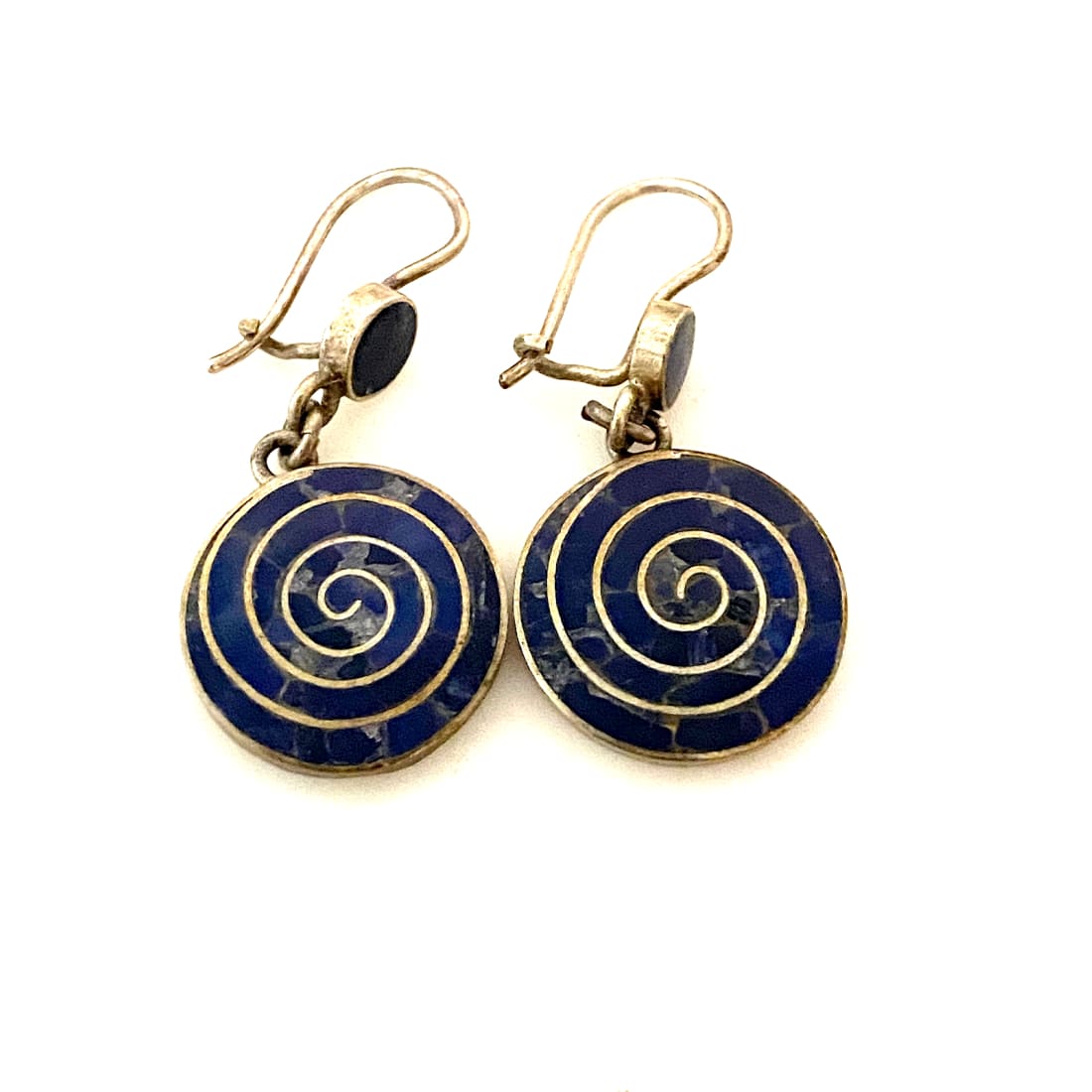 TAXCO Mexico Lapis Inlay Dangle Earrings Sterling Silver