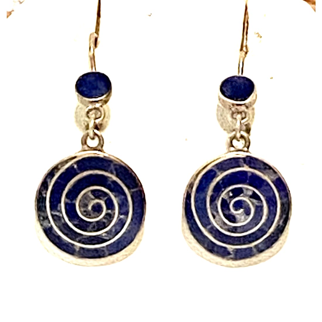 TAXCO Mexico Lapis Inlay Dangle Earrings Sterling Silver