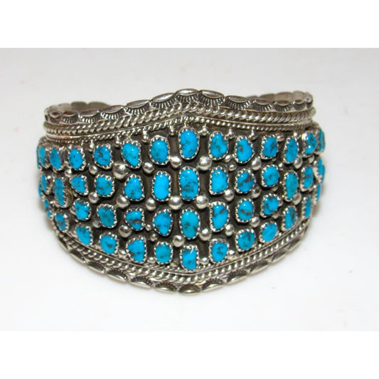 Vintage Massive Navajo Turquoise Cuff Bracelet Sterling