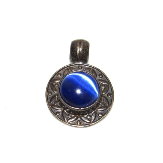 Vintage Mexican Pendant 925 Silver Blue Cats Eye Stone