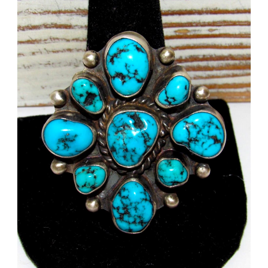 Vintage Navajo Cluster Ring Sz 10 Sterling Silver Kingman