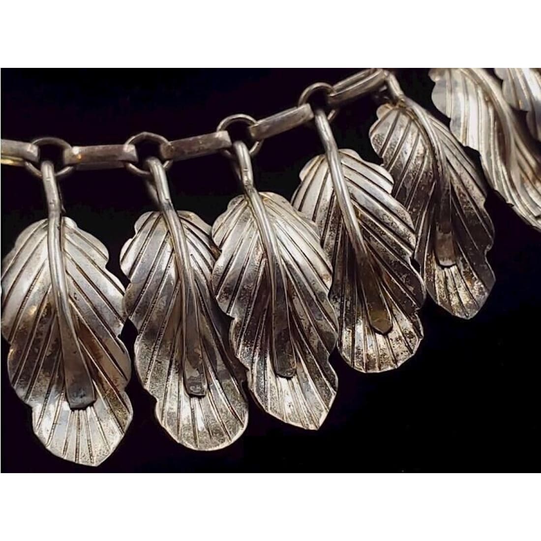 Vintage Navajo Feather Necklace Earrings Set Sterling Silver