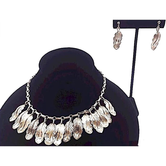 Vintage Navajo Feather Necklace Earrings Set Sterling Silver
