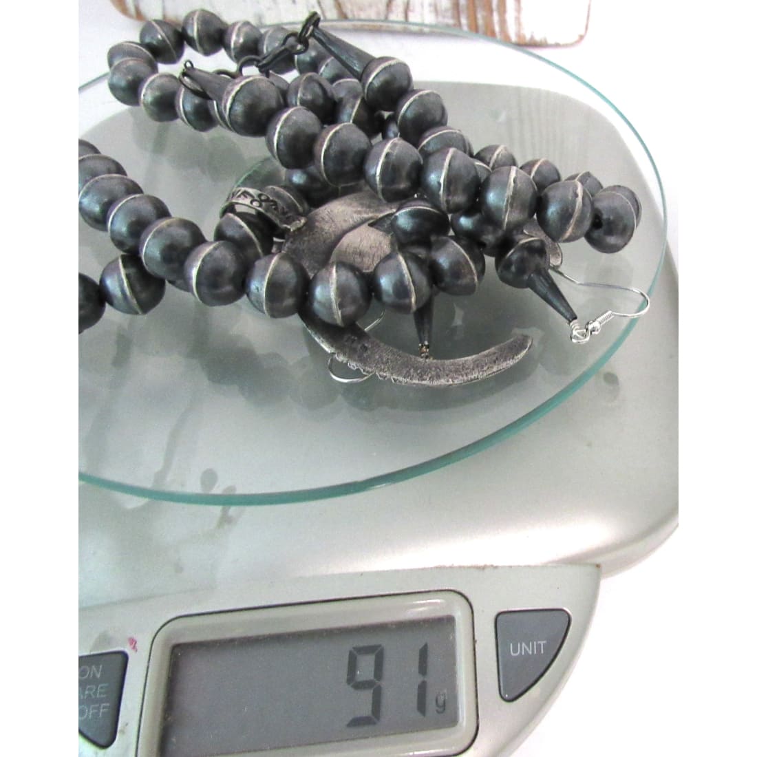 Vintage Navajo Pearls Naja Squash Blossom Necklace &