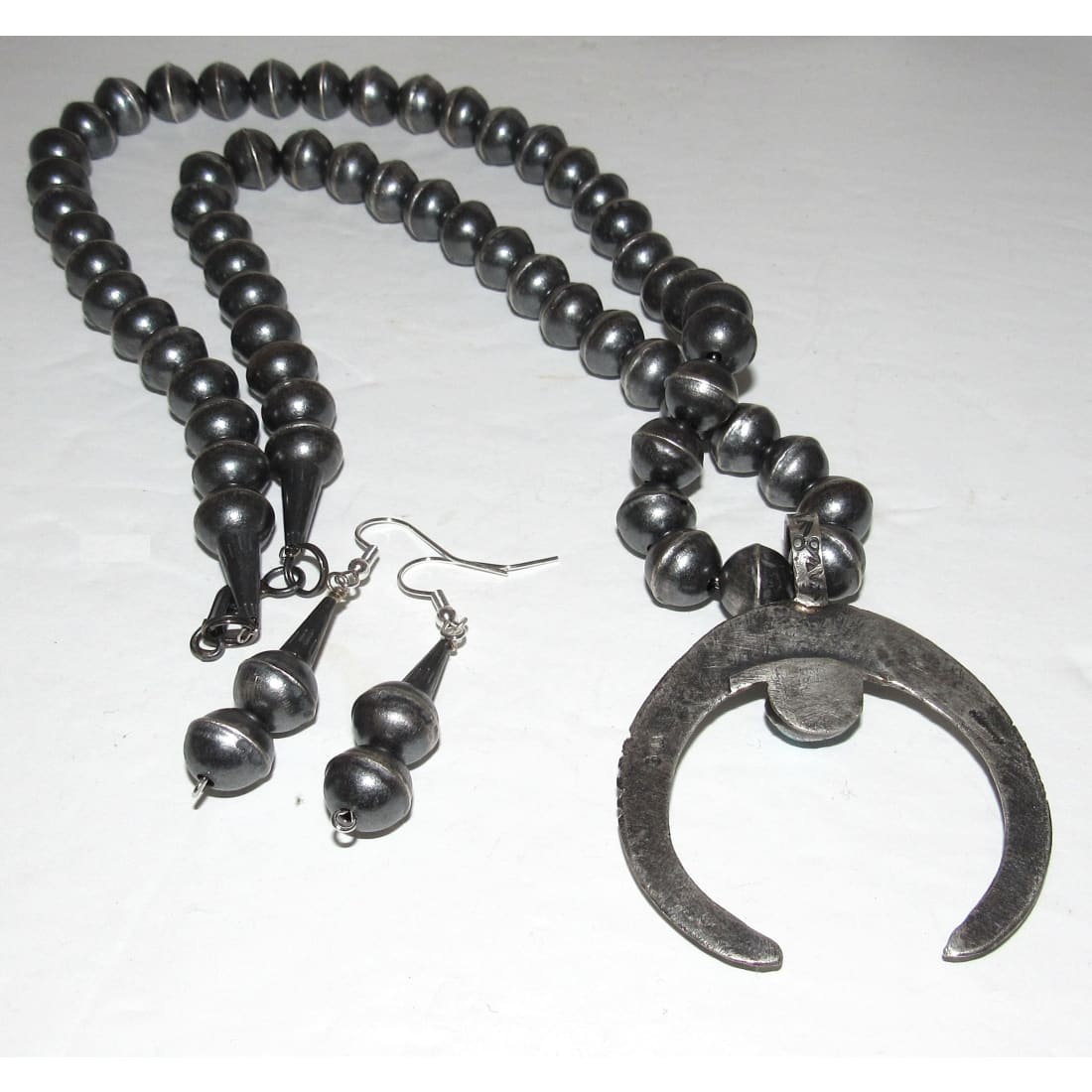 Vintage Navajo Pearls Naja Squash Blossom Necklace &