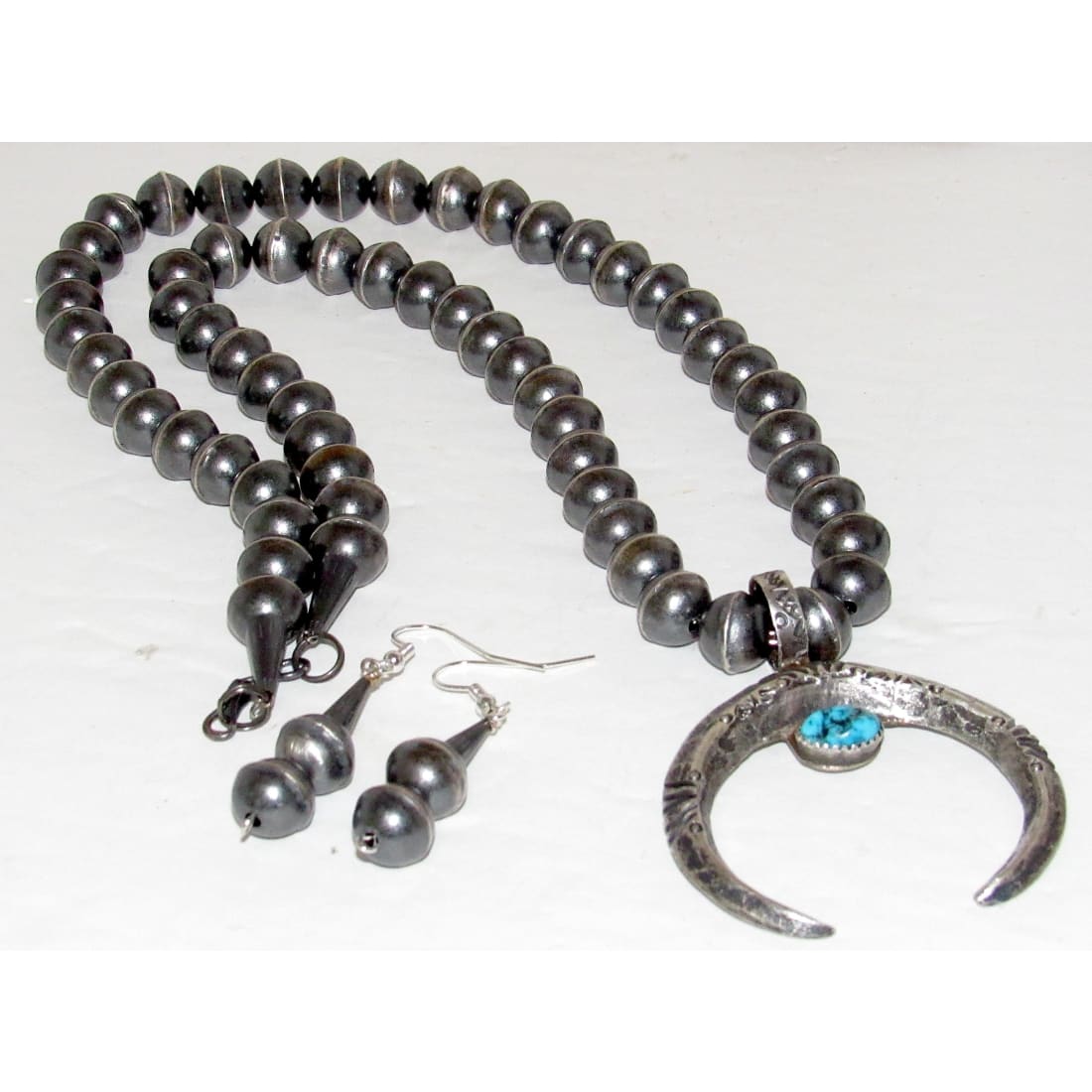 Vintage Navajo Pearls Naja Squash Blossom Necklace &