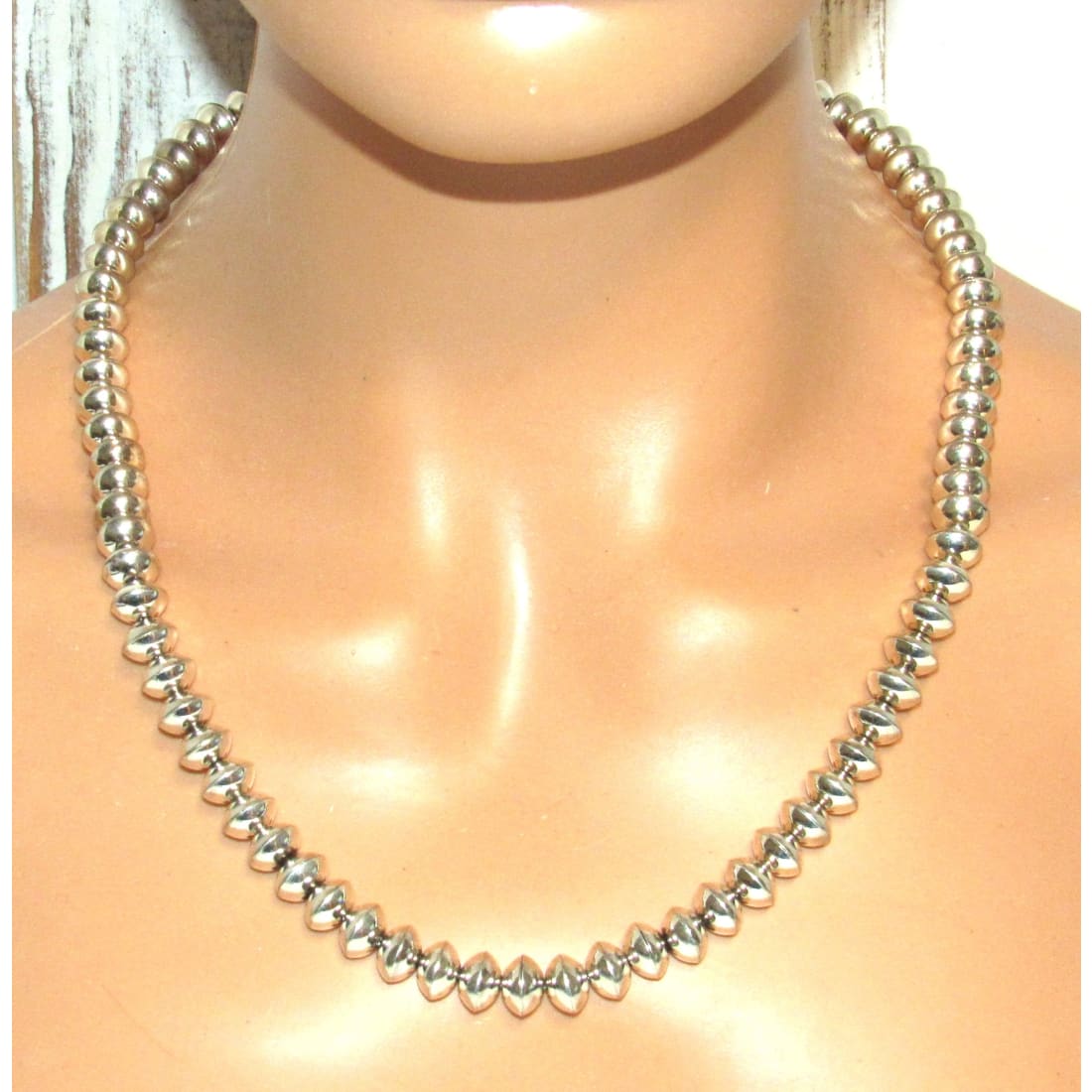 Vintage Navajo Pearls Necklace 10mm Hand Stamped Saucer