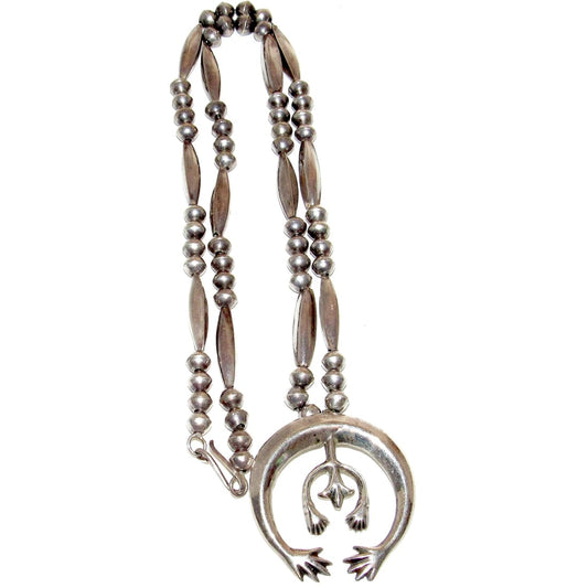 Vintage Navajo Squash Blossom Naja Necklace Sterling Silver