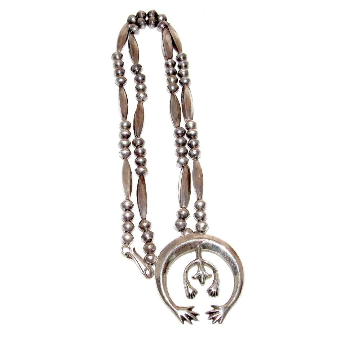 Vintage Navajo Squash Blossom Naja Necklace Sterling Silver