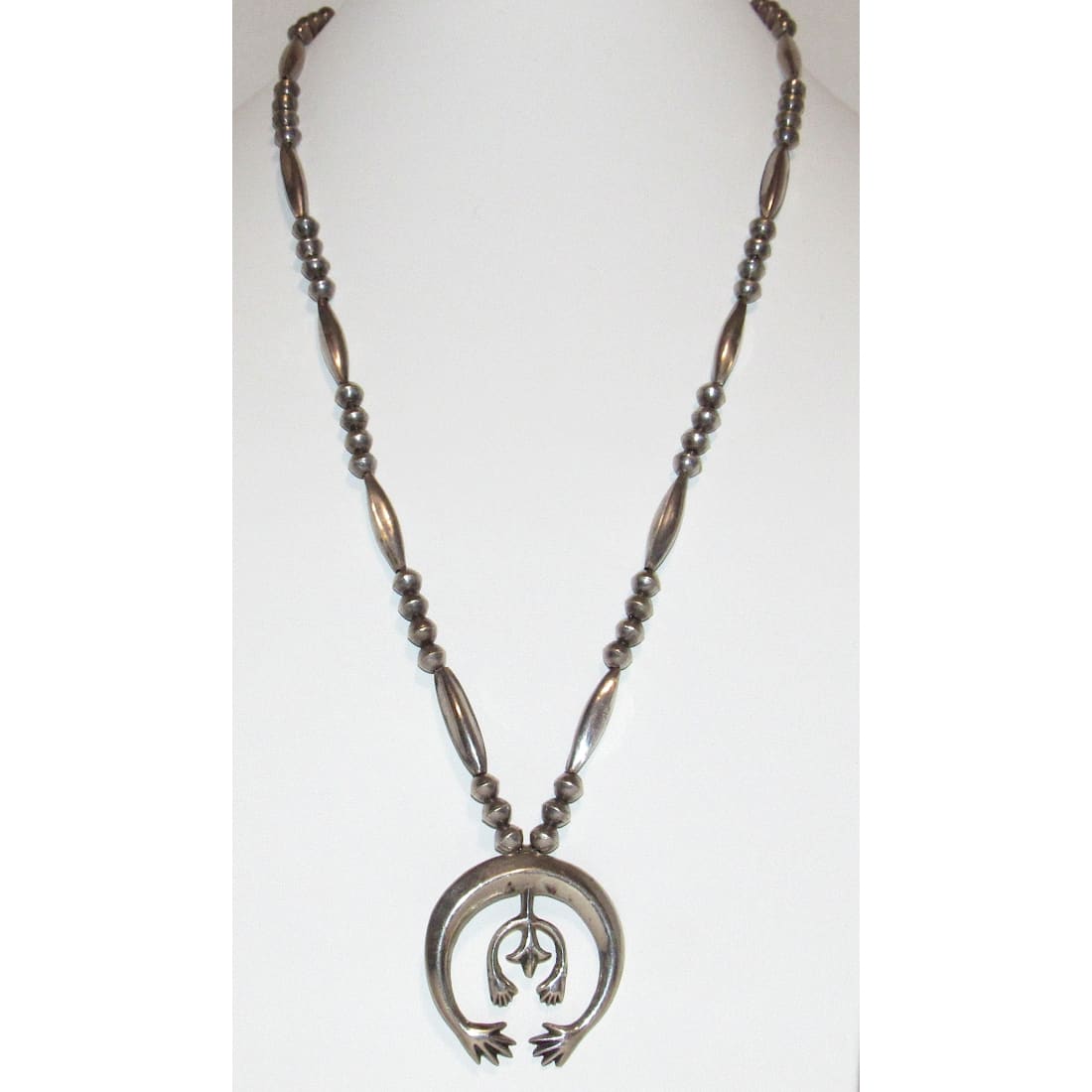 Vintage Navajo Squash Blossom Naja Necklace Sterling Silver