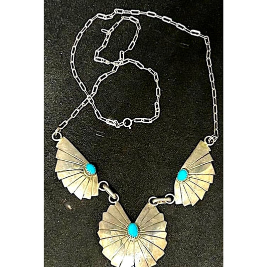 Vintage Navajo Sterling Silver Turquoise Necklace Wes Willie