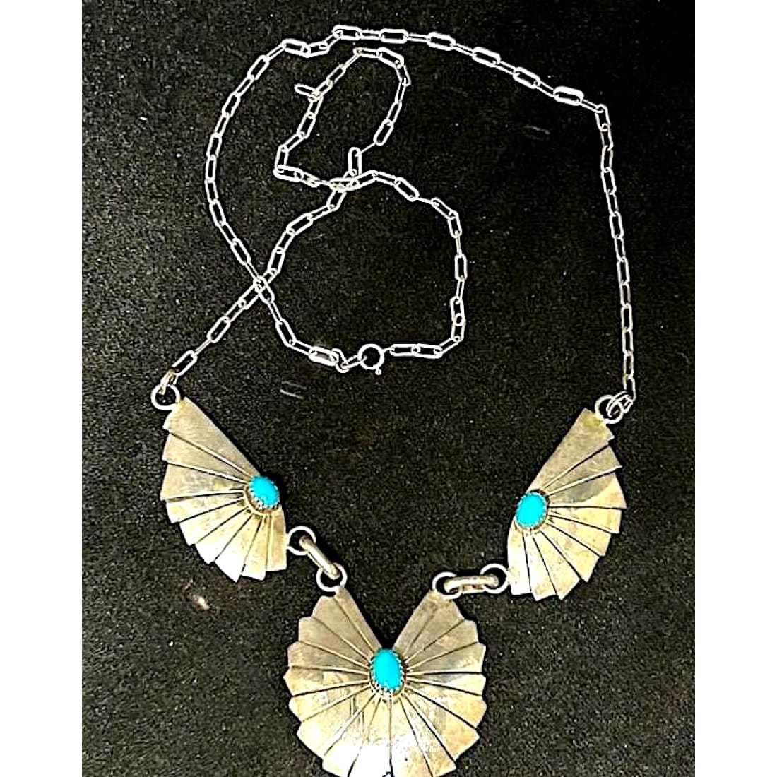 Vintage Navajo Sterling Silver Turquoise Necklace Wes Willie