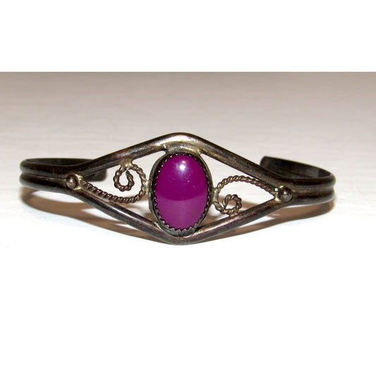 Vintage Navajo Sugilite Cuff Bracelet Sterling Silver