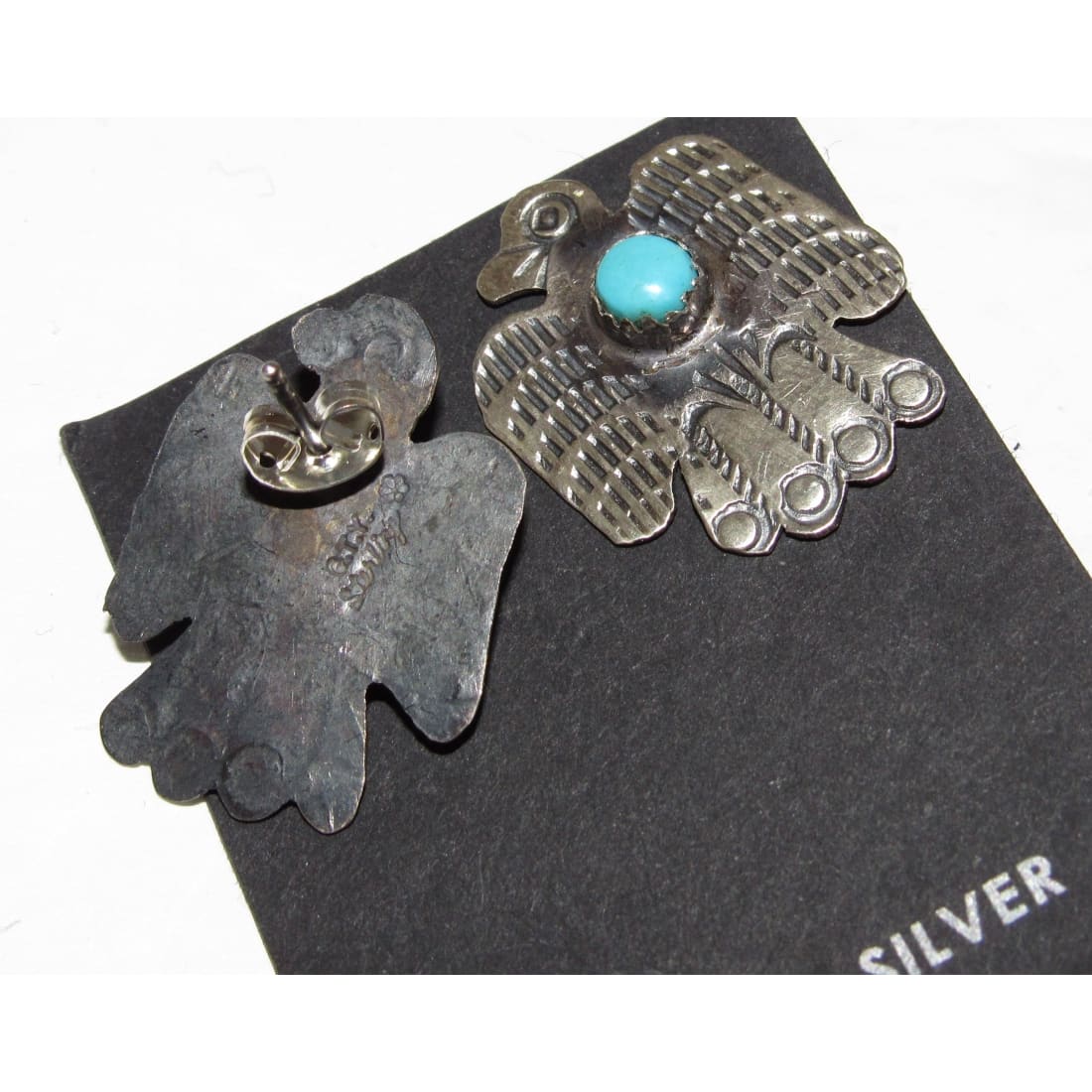 Vintage Navajo Thunderbird Post Earrings Sterling Silver