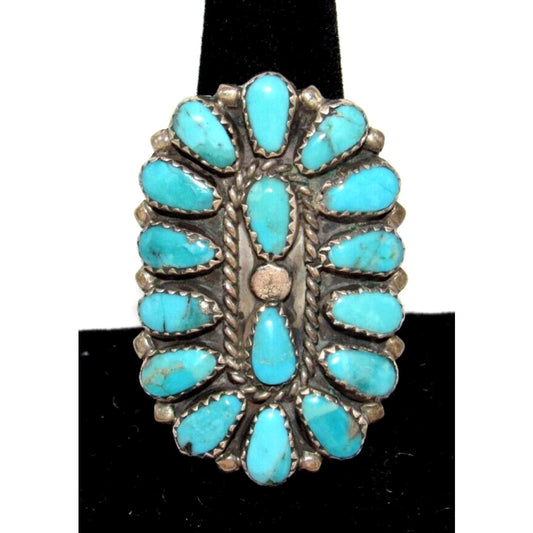 Vintage Navajo Turquoise Cluster Ring Sz 8 Sterling Silver