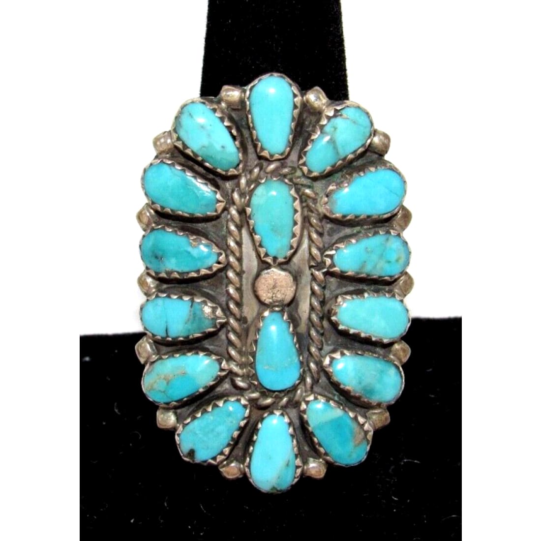Vintage Navajo Turquoise Cluster Ring Sz 8 Sterling Silver