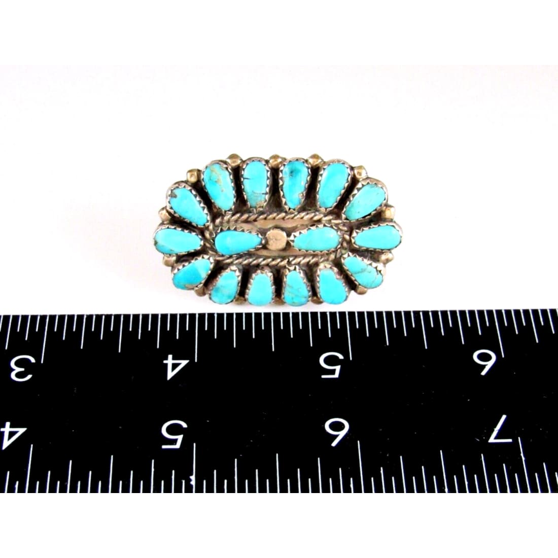 Vintage Navajo Turquoise Cluster Ring Sz 8 Sterling Silver