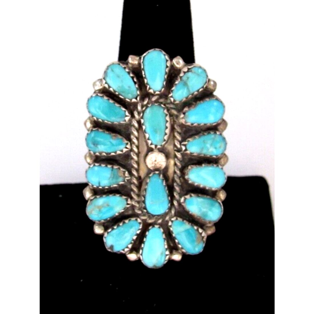 Vintage Navajo Turquoise Cluster Ring Sz 8 Sterling Silver
