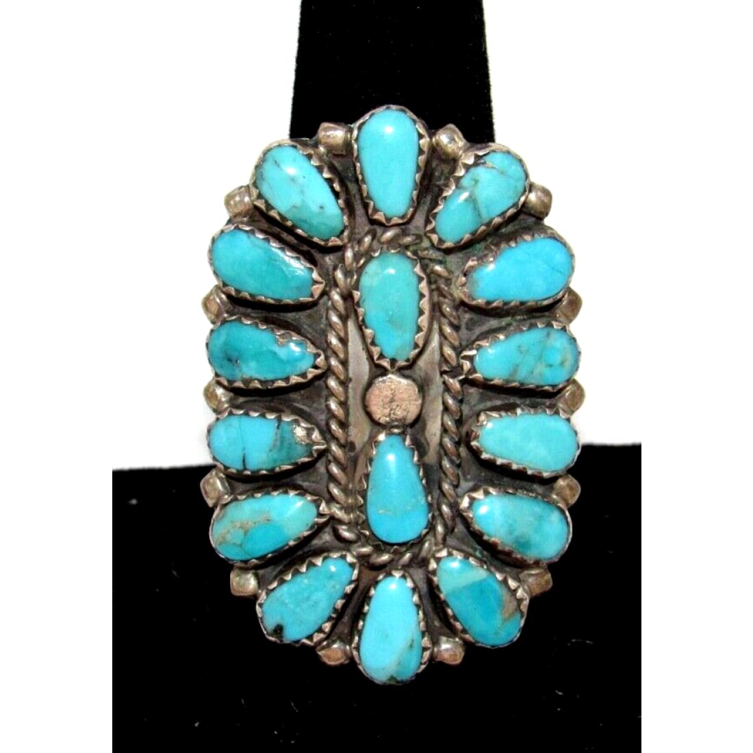 Vintage Navajo Turquoise Cluster Ring Sz 8 Sterling Silver