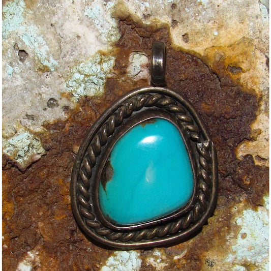 Vintage Navajo Turquoise Pendant Sterling Silver Old Pawn