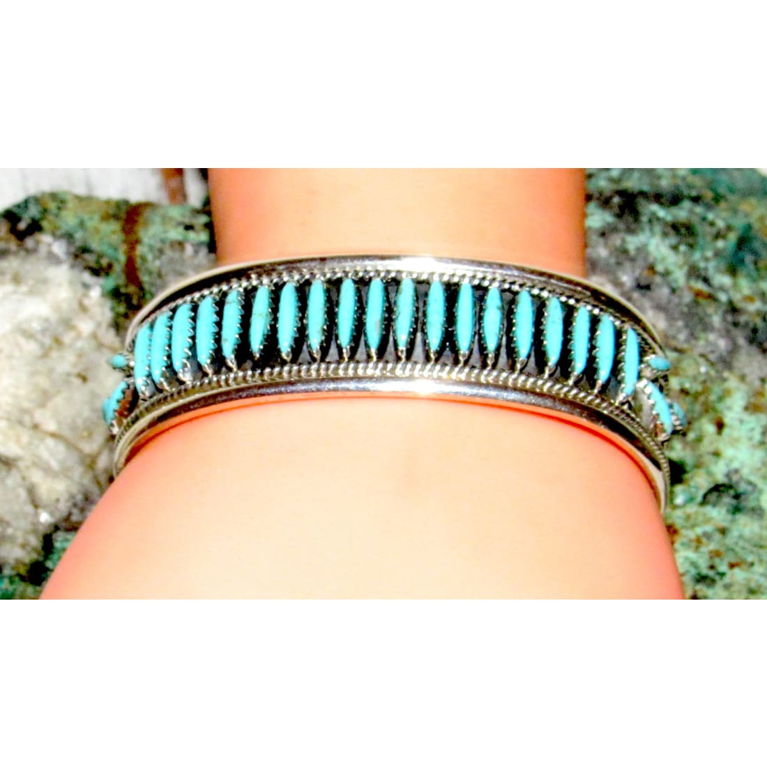 Vintage Navajo Turquoise Stacker Cuff Bracelet Sterling F.