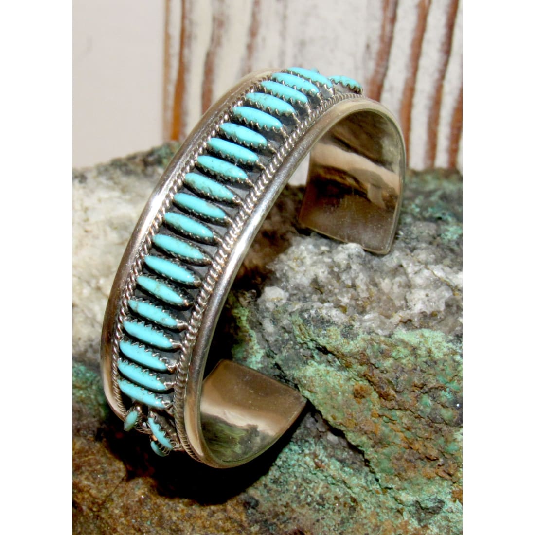 Vintage Navajo Turquoise Stacker Cuff Bracelet Sterling F.