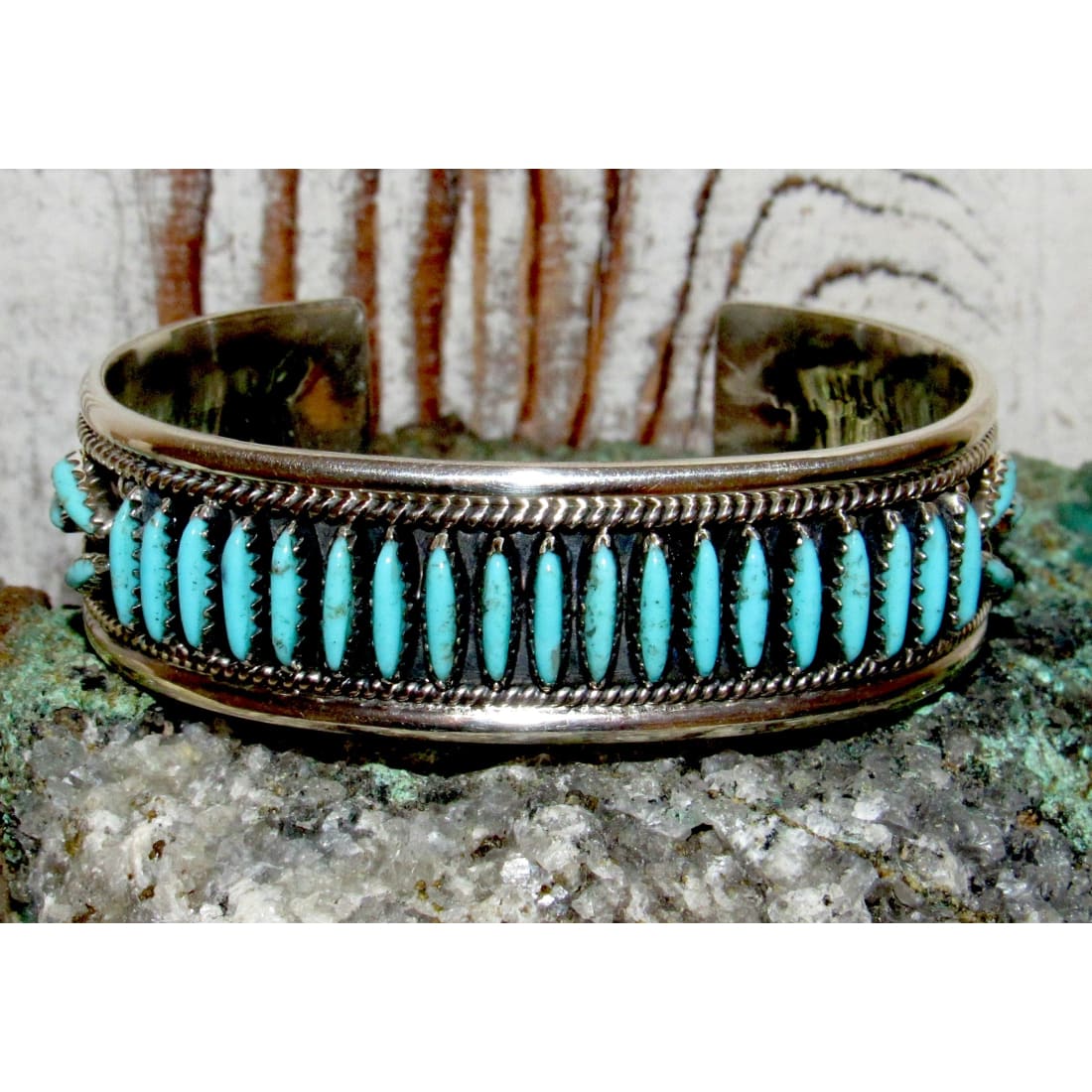 Vintage Navajo Turquoise Stacker Cuff Bracelet Sterling F.