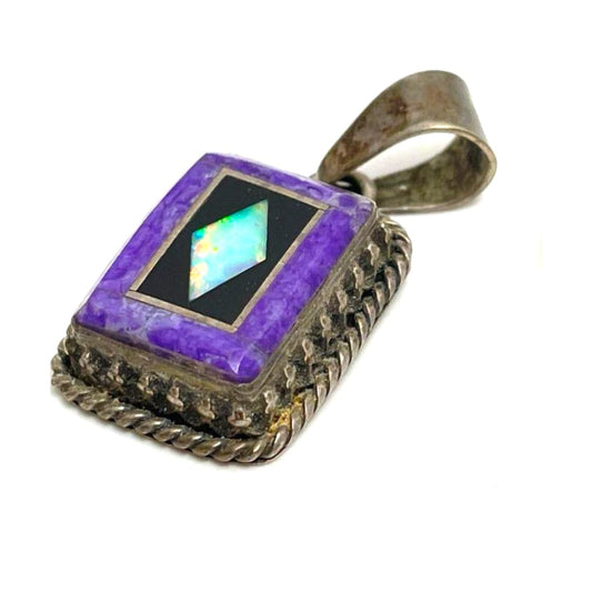 Vintage Southwestern Sugilite Opal Jet Inlay Pendant