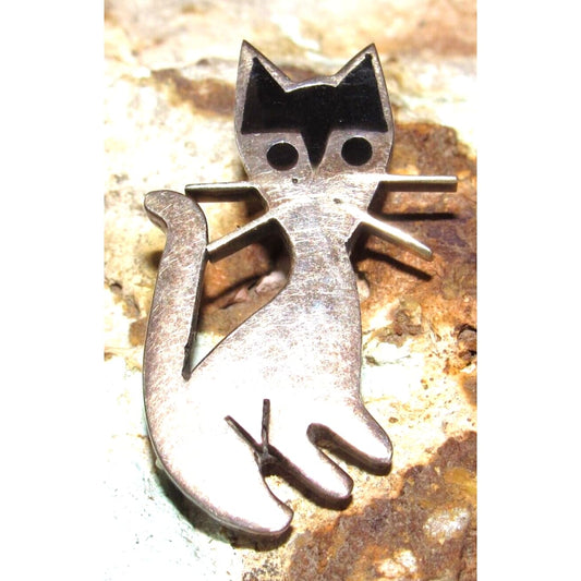 Vintage Taxco Mexico Sterling Silver Cat Brooch Pin