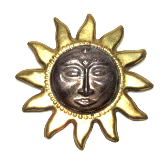 Vintage Taxco Sun Brooch Pin Pendant Silver with Gold Tones