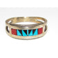Vintage Zuni Coral Turquoise Inlay Band Ring Size 8