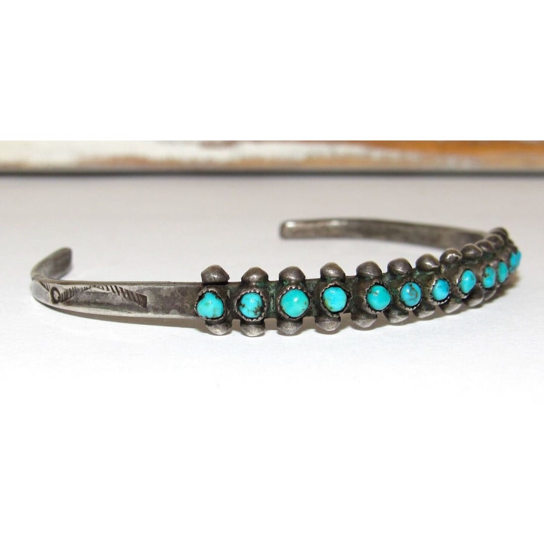 Vintage Zuni Snake Eye Turquoise Cuff Bracelet Ingot Hand