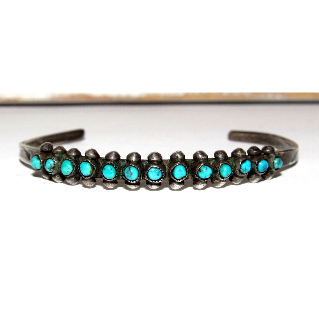 Vintage Zuni Snake Eye Turquoise Cuff Bracelet Ingot Hand