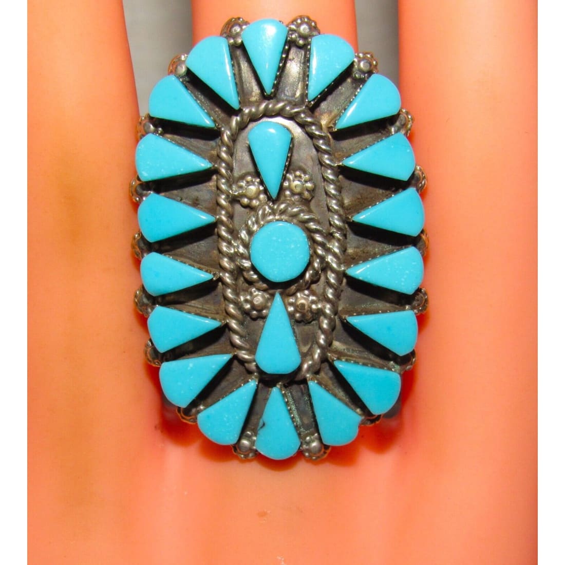 Vintage Zuni Turquoise Cluster Ring Size 7.5 Sterling Silver