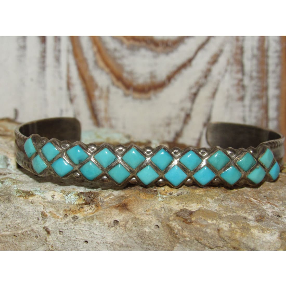 Vintage Zuni Turquoise Cuff Bracelet Silver Native American