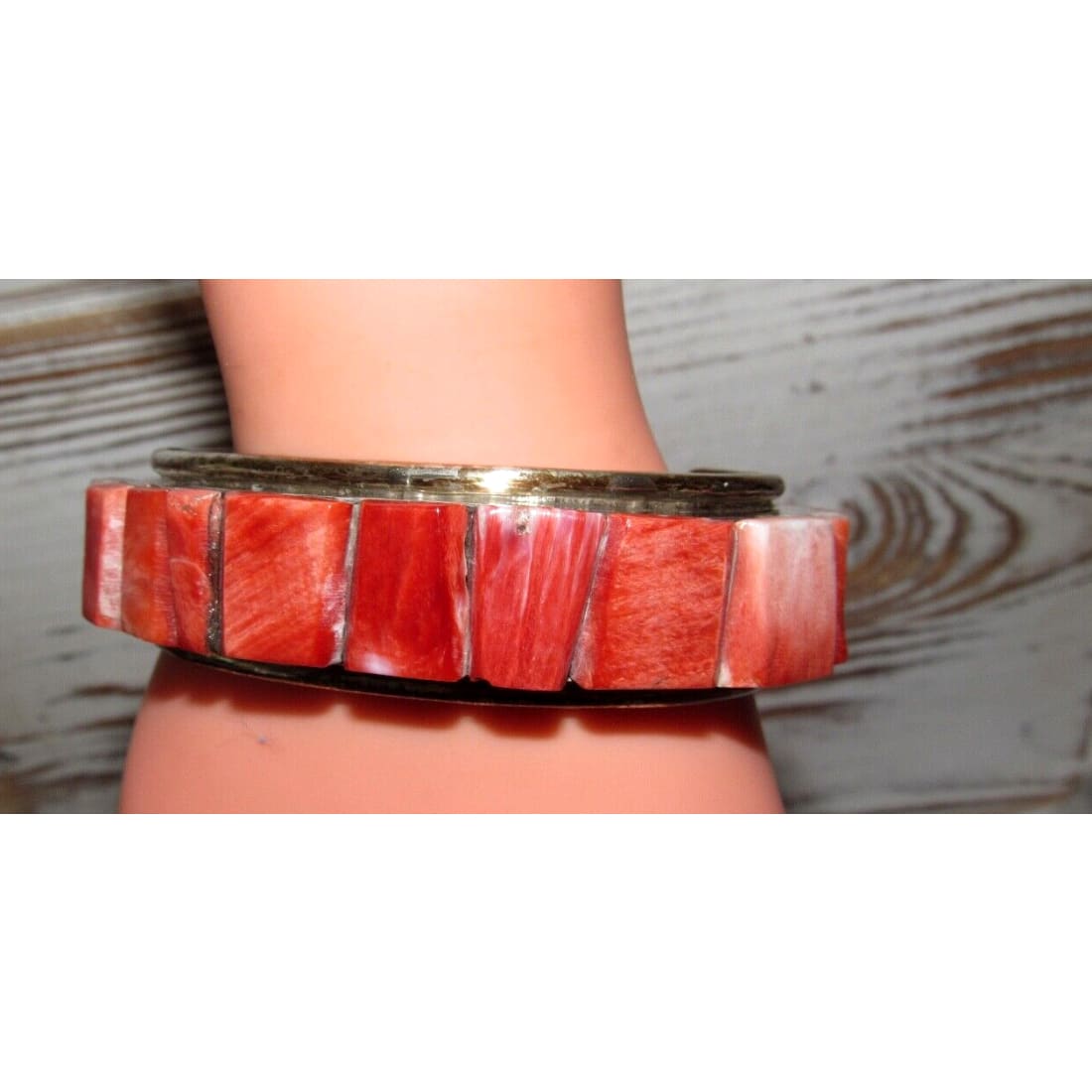 VTG Massive Navajo Cobblestone Inlay Cuff Bracelet Red Spiny