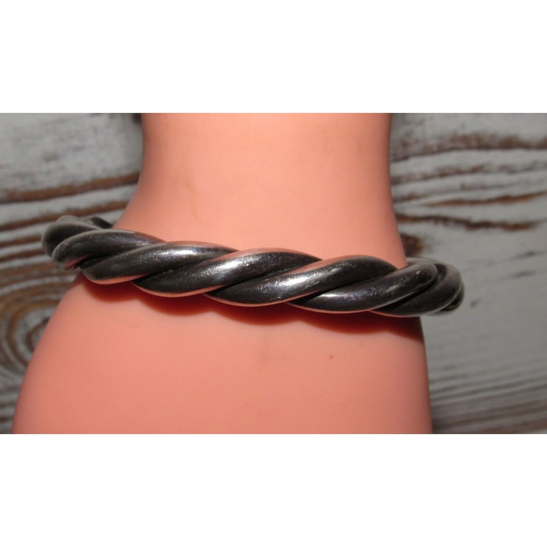 VTG Mexican Twisted Rope Sterling Silver 925 Bracelet Cuff 7