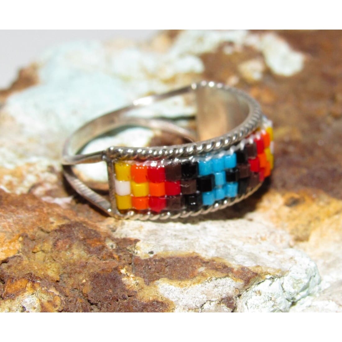 VTG Navajo Beaded Sterling Silver Ring Size 8 - Jewelry &